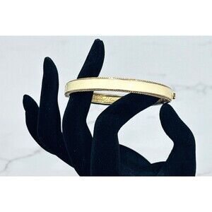 Vintage Ciner Hinged Bangle Bracelet Gold Tone Cream Enamel Minimalist 6.5"